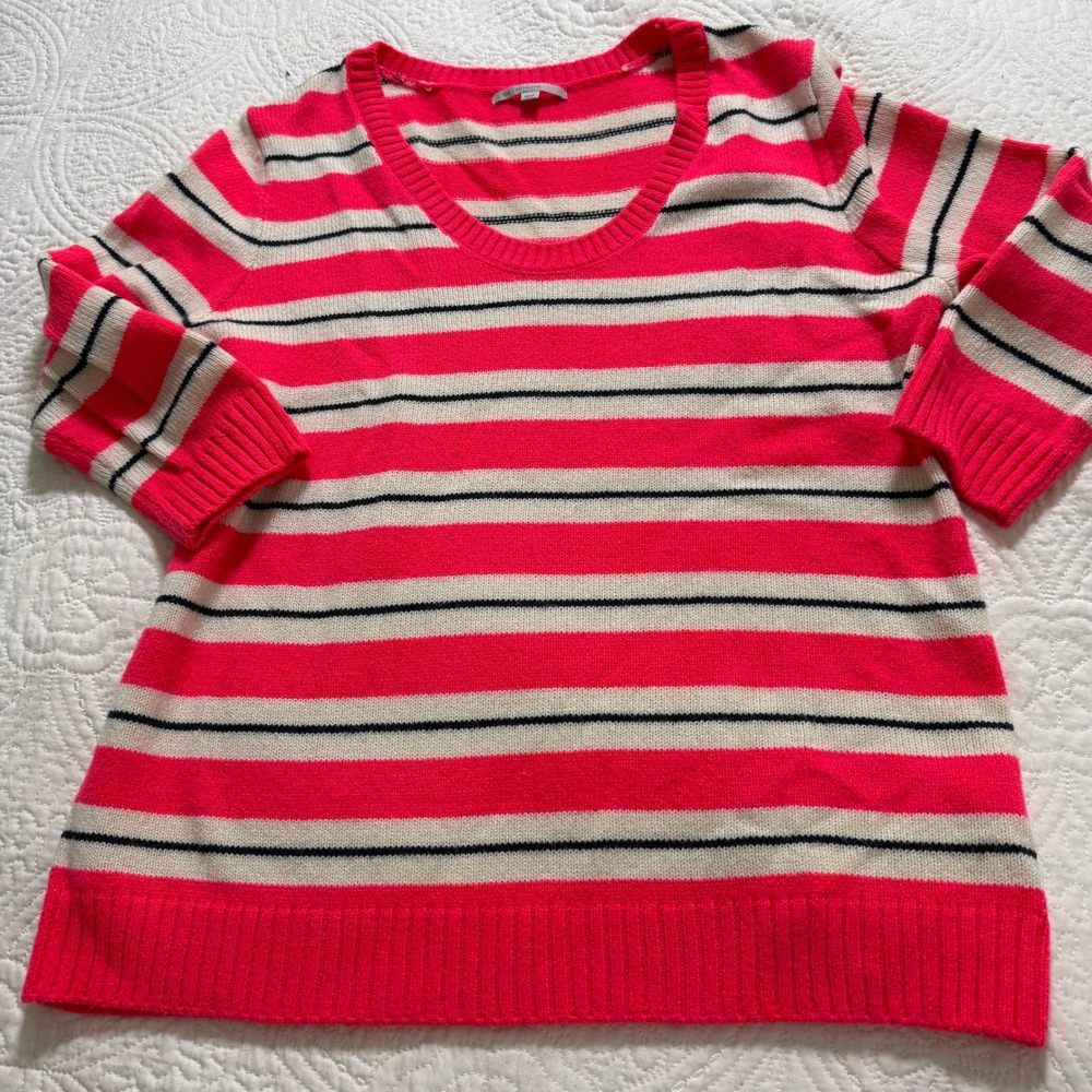 Gap Striped Sweater Wms‎ XL Pink Cream Navy Scoop Neck 3/4 Sleeve Knit Pullover